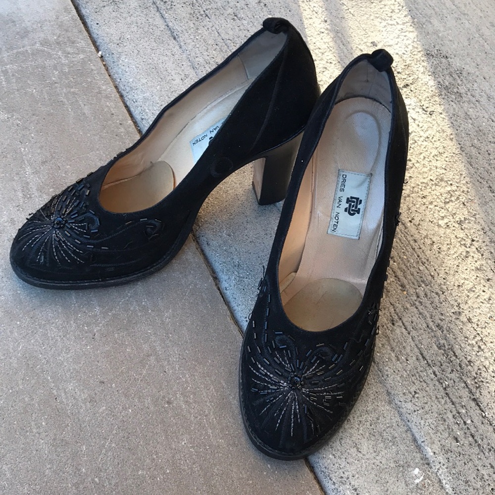 Black suede Designer suede shoes ,hand sew beading